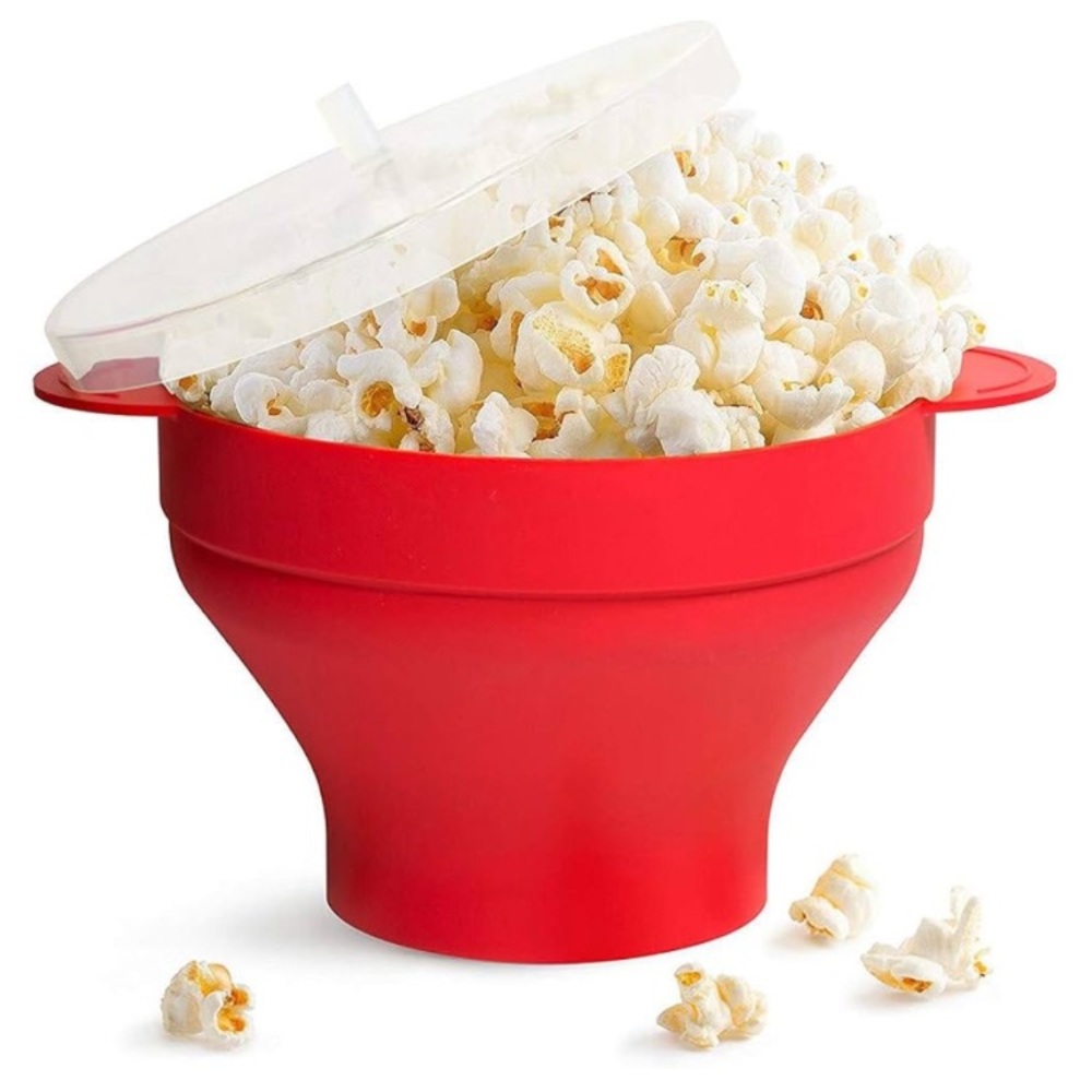 NEW!! Collapsible Silicone Microwave Hot Air Popcorn Popper Bowl with Lid-Red